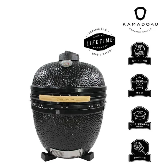 Kamado4u Kerámia grill D50 fekete pultba építhető Pecan
